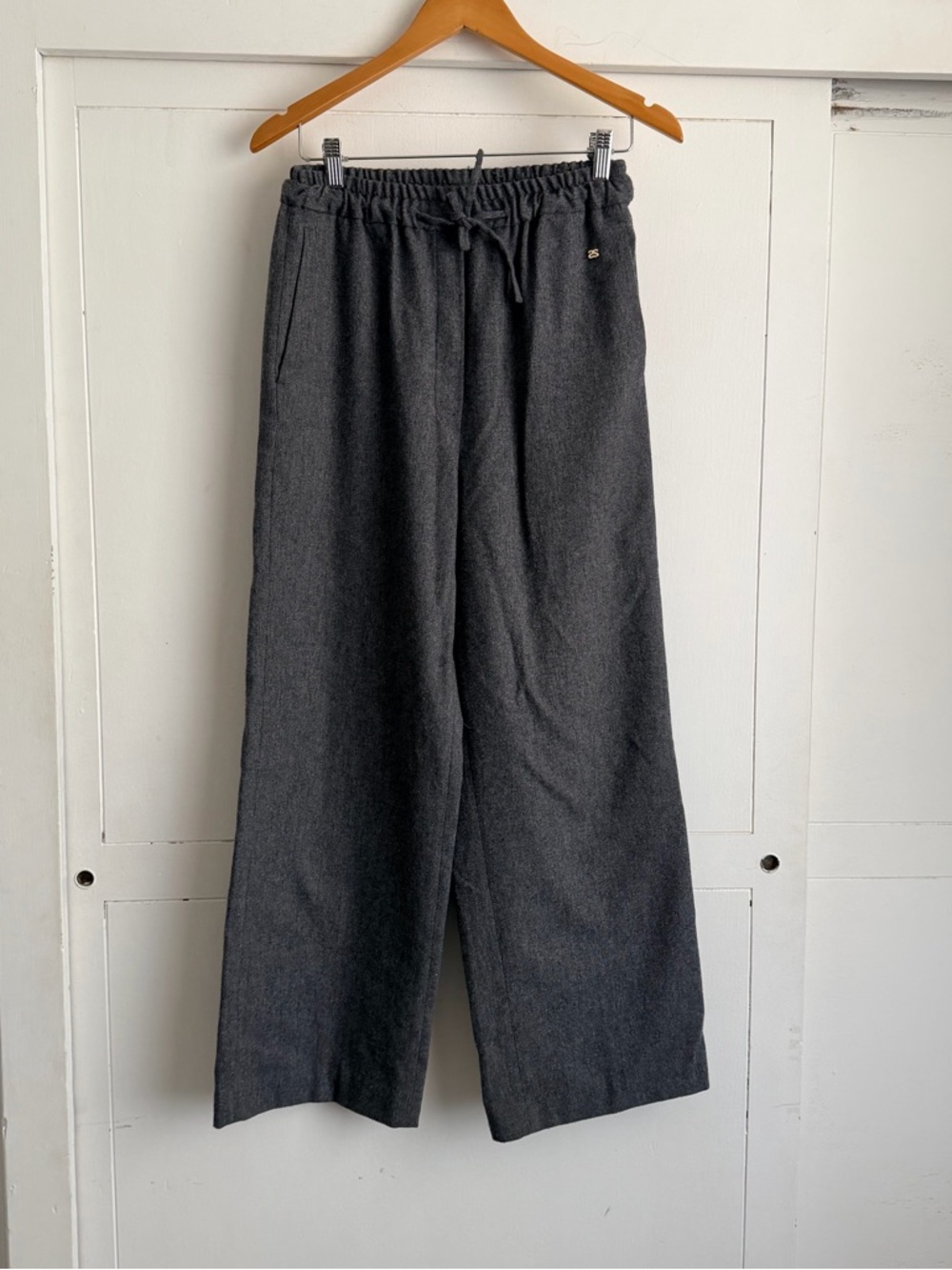 Sandro Wool Blend Wide Leg Pants - Gray